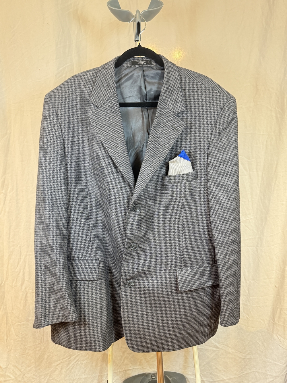 John Weitz Men's 100% Wool Gray Micro-Houndstooth Sport Coat sz 48R